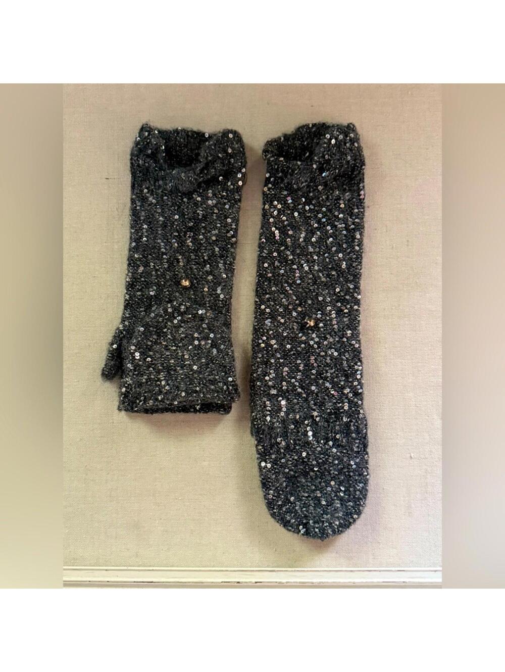 Vintage Kate Spade Black sequin fingerless Flip top gloves / mittens NWOT